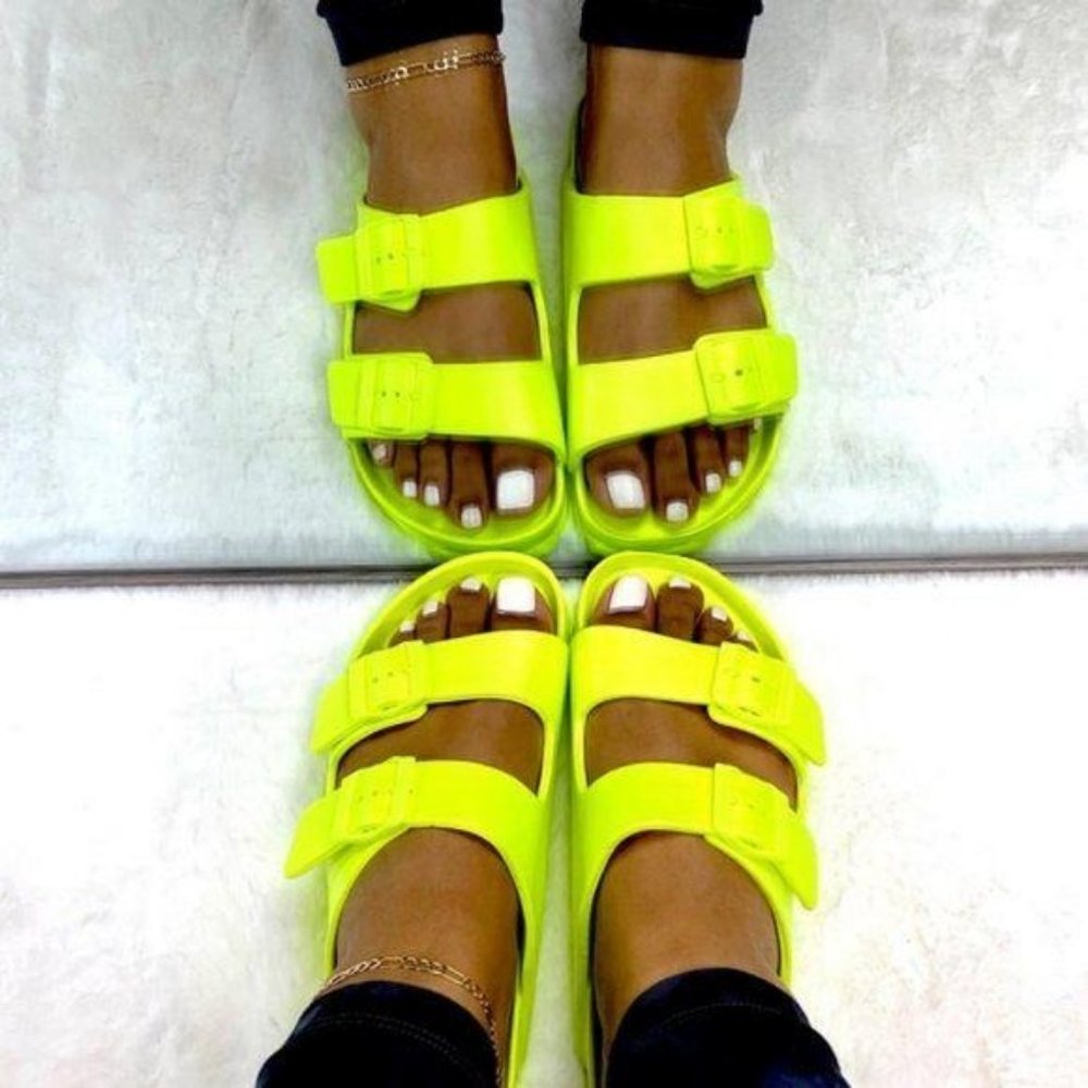!!RESTOCKED!! Comfy Buckle Sandals in Neon Yellow - Picture 7 of 9